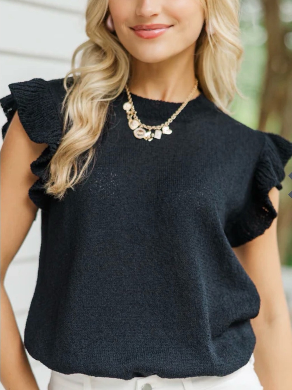 NWOT Black Ruffle-Sleeve Knit Top - medium